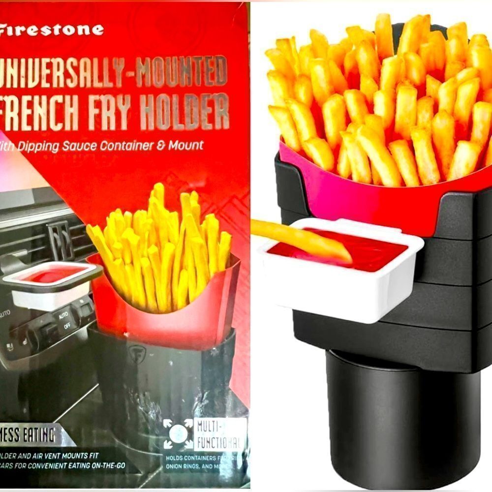 FIRESTONE TIRES UNIVERSALLY MOUNTED FRENCH FRY HOLDER w/DIPPING SAUCE CUP~NEW